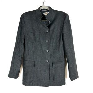 Talbots Wool Blend Button Front Gray Lined Long Sleeve Long Blazer Jacket Coat
